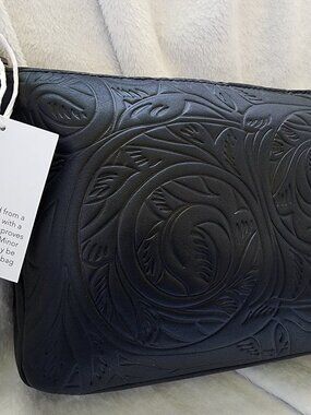 The Sak Black Vintage Leather Pouch/Clutch 11"x6.5"x3.5"